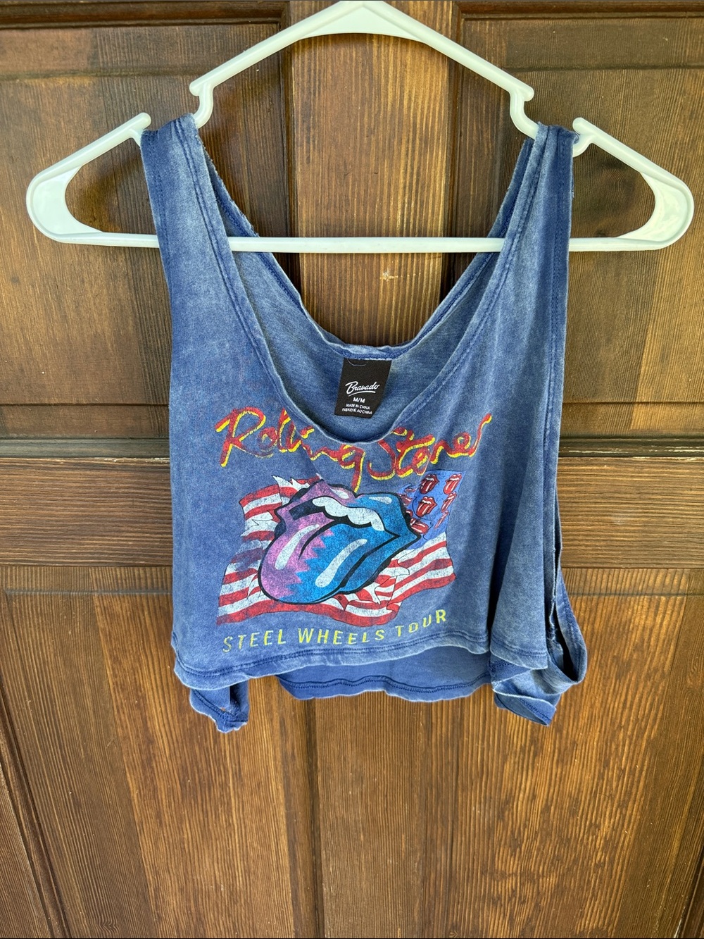 Bravado Blue Rolling Stones Graphic Cropped Tank